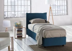 Lit simple Aren, Lit coffre avec revêtement en tissu, 100% Made in Italy, Ouverture latérale, avec matelas 80x190 cm inclus, Bleu>Talamo Italia Online