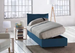 Lit simple Aren, Lit coffre avec revêtement en tissu, 100% Made in Italy, Ouverture latérale, avec matelas 80x190 cm inclus, Bleu><noscript><img width=