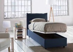 Lit simple Arzon, Lit coffre avec revêtement en tissu, 100% Made in Italy, Ouverture frontale, avec matelas 90x200 cm inclus, Bleu><noscript><img width=