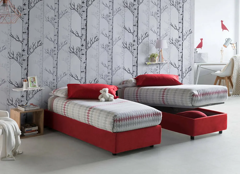 Talamo Italia Lit simple Ava, Lit coffre avec revêtement en tissu, 100% Made in Italy, Ouverture frontale, adapté pour matelas 80x200 cm, Rouge* Lit Coffre