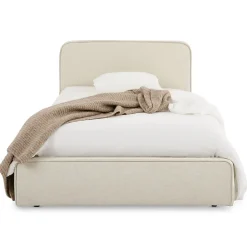 Lit simple BELARTI 90 x 190 cm rembourré, revêtement en tissu - Blanc crème>Idimex Outlet