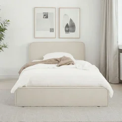 Lit simple BELARTI 90 x 190 cm rembourré, revêtement en tissu - Blanc crème><noscript><img width=