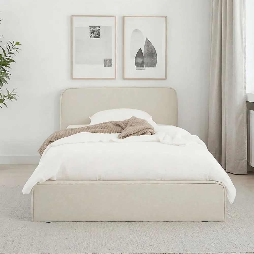 Lit simple BELARTI 90 x 190 cm rembourré, revêtement en tissu - Blanc crème>Idimex Outlet
