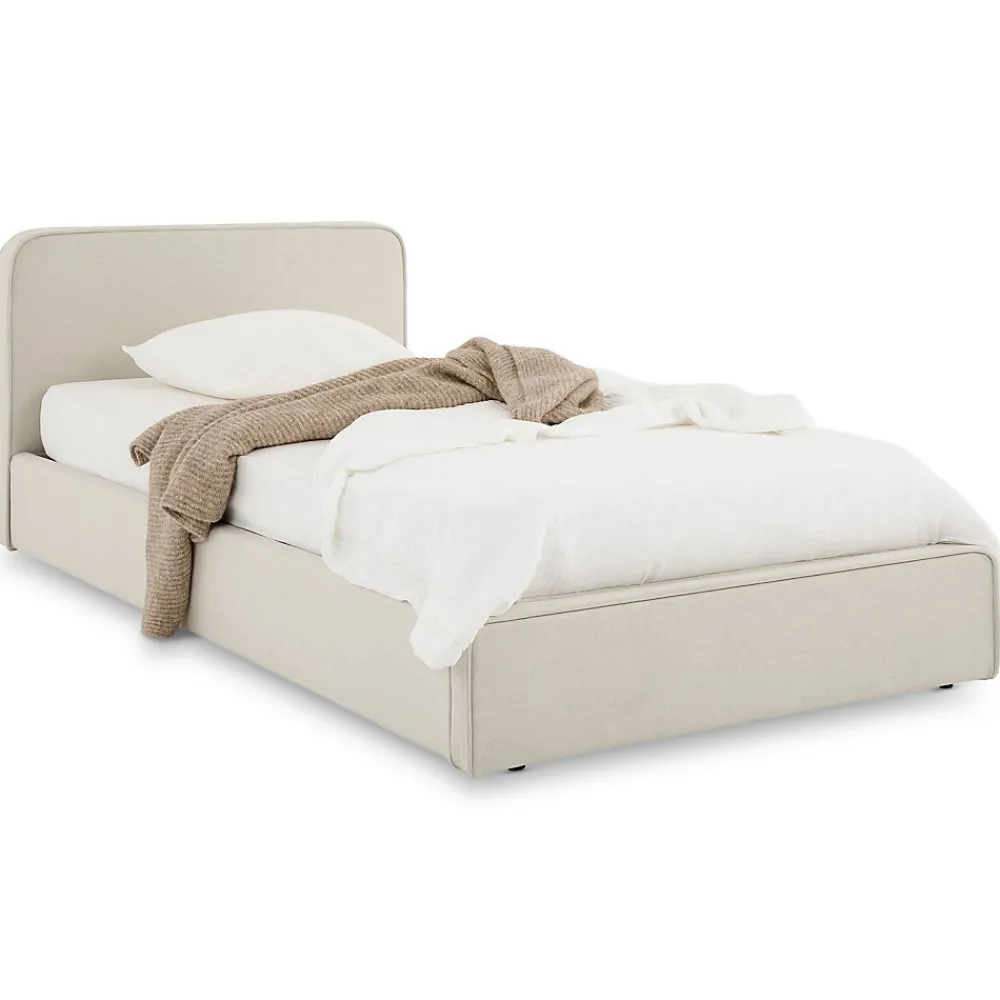 Lit simple BELARTI 90 x 190 cm rembourré, revêtement en tissu - Blanc crème>Idimex Outlet