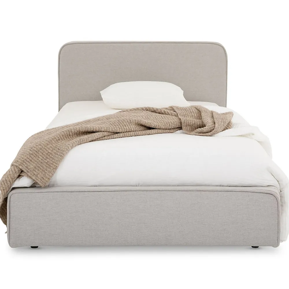 Lit simple BELARTI 90 x 190 cm rembourré, revêtement en tissu - Gris clair>Idimex
