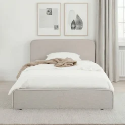 Lit simple BELARTI 90 x 190 cm rembourré, revêtement en tissu - Gris clair><noscript><img width=