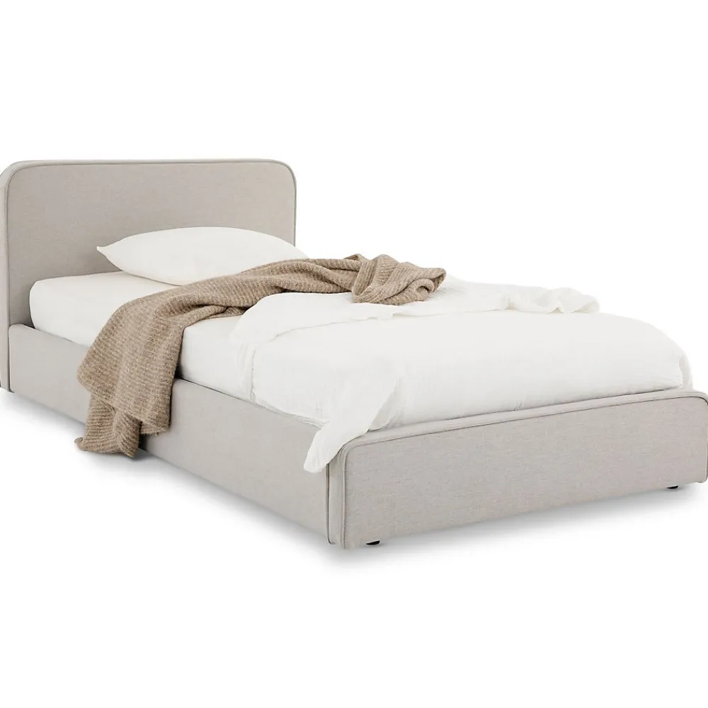Lit simple BELARTI 90 x 190 cm rembourré, revêtement en tissu - Gris clair>Idimex