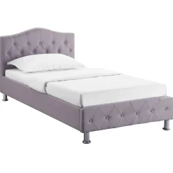 Idimex Lit simple BIARRITZ, 90 x 190 cm, capitonné avec sommier, revêtement en tissu gris* Lit Simple