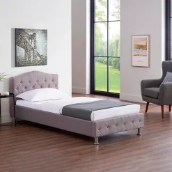 Idimex Lit simple BIARRITZ, 90 x 190 cm, capitonné avec sommier, revêtement en tissu gris* Lit Simple