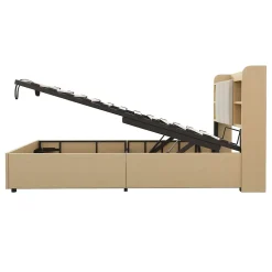 Redom Lit simple bois 90 par 200 cm avec tete de lit rangement prise USB et Type C systeme hydraulique sans matelas* Lit Simple