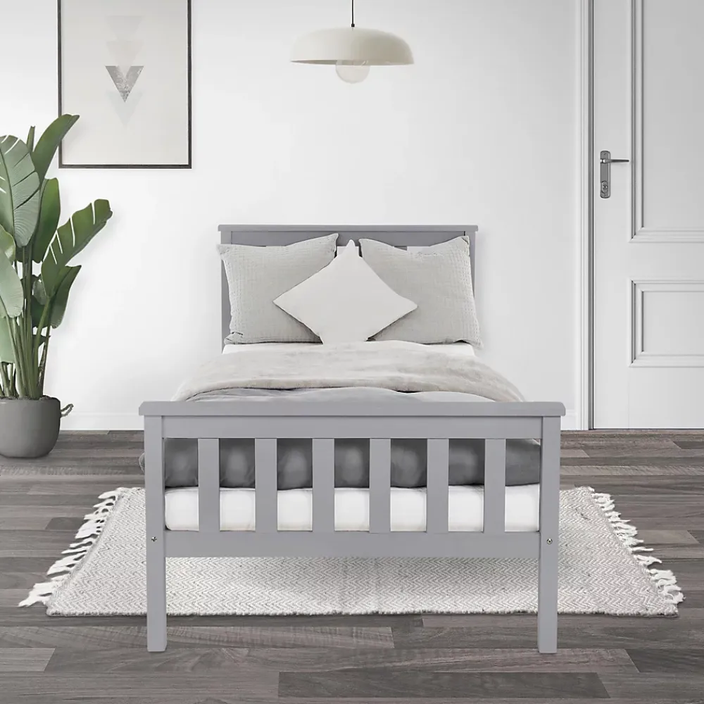 Ml-Design Lit simple bois de pin gris clair d'adolescents avec sommier à lattes 200x90 cm* Lit Simple