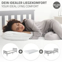 Ml-Design Lit simple bois de pin gris clair d'adolescents avec sommier à lattes 200x90 cm* Lit Simple