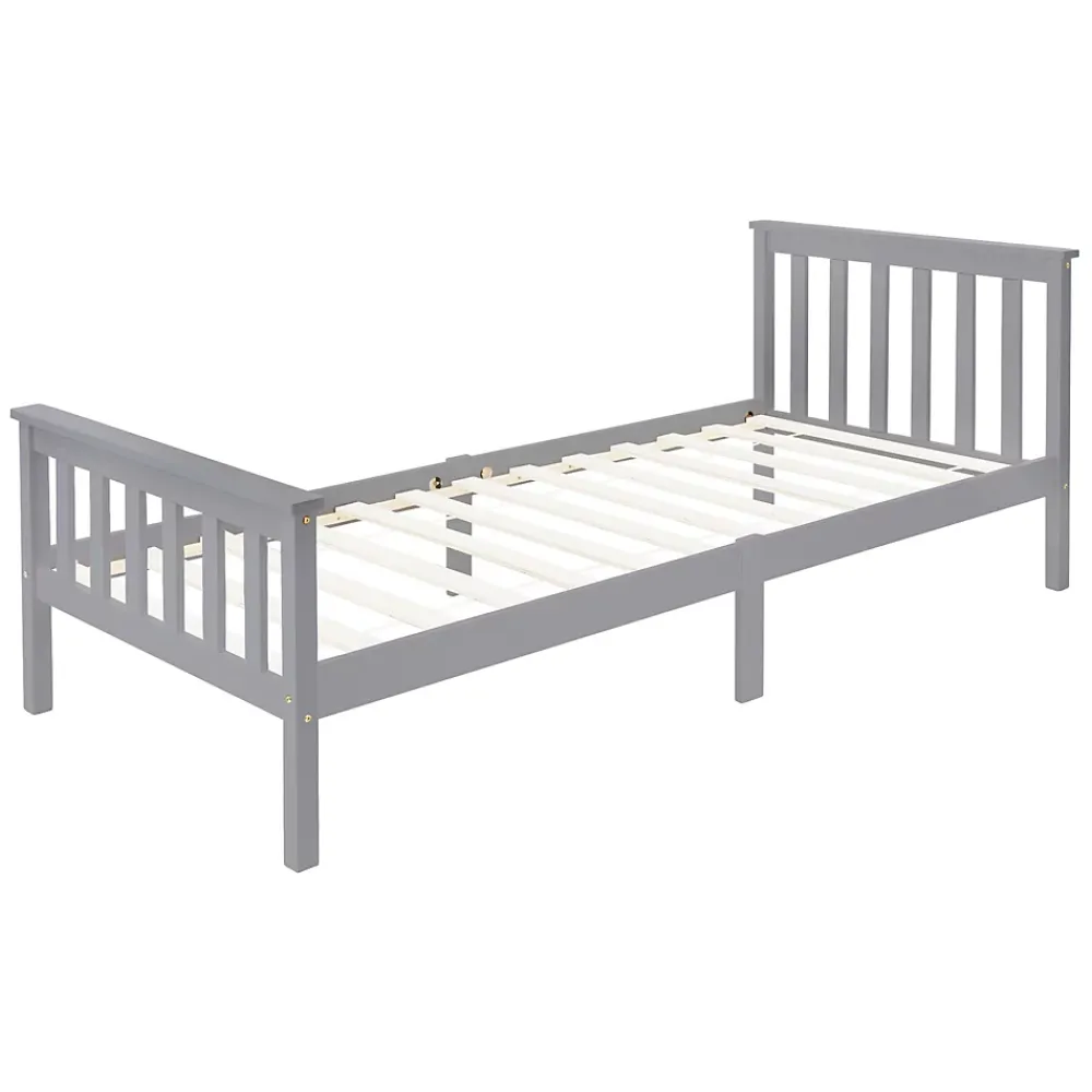 Ml-Design Lit simple bois de pin gris clair d'adolescents avec sommier à lattes 200x90 cm* Lit Simple