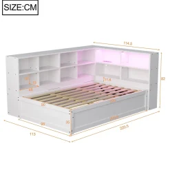 Redom Lit simple bois massif blanc 90 par 200 cm avec rangements prises lumineuse et systeme hydraulique* Lit Simple