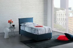 Lit simple Bruna, Lit coffre avec revêtement en tissu, 100% Made in Italy, Ouverture frontale, adapté pour matelas 80x190 cm, Bleu>Talamo Italia Best
