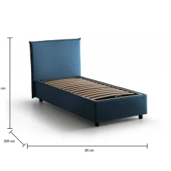 Lit simple Bruna, Lit coffre avec revêtement en tissu, 100% Made in Italy, Ouverture frontale, adapté pour matelas 80x190 cm, Bleu><noscript><img width=
