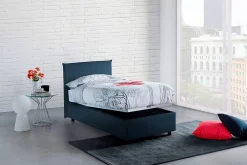 Lit simple Bruna, Lit coffre avec revêtement en tissu, 100% Made in Italy, Ouverture frontale, adapté pour matelas 80x190 cm, Bleu><noscript><img width=