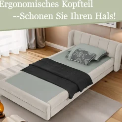 Lit Simple Capitonné 90x200 cm - avec Dossier Confortable, Revêtement en Chenille Doux, Couleur Beige - Sans Matelas><noscript><img width=