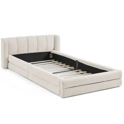 Lit Simple Capitonné 90x200 cm - avec Dossier Confortable, Revêtement en Chenille Doux, Couleur Beige - Sans Matelas><noscript><img width=