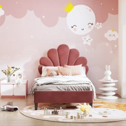 Simple Life Lit simple capitonnés 90 x 200 cm, tête de lit en forme de fleur, sommier à lattes, velours, Rouge* Lit Coffre