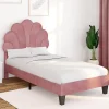 IDMarket Lit simple coquillage 90 x 190 cm AMANDA avec sommier velours rose poudré* Lit Avec Rangement
