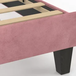 IDMarket Lit simple coquillage 90 x 190 cm AMANDA avec sommier velours rose poudré* Lit Avec Rangement