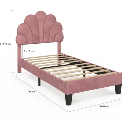 IDMarket Lit simple coquillage 90 x 190 cm AMANDA avec sommier velours rose poudré* Lit Avec Rangement