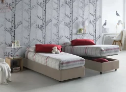 Lit simple Dabate, Lit coffre avec revêtement en tissu, Ouverture frontale, avec matelas 80x190 cm inclus, Taupe>Talamo Italia Discount