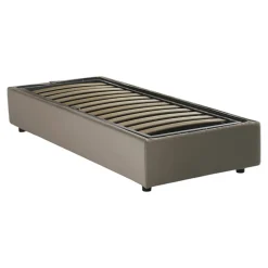 Lit simple Dabate, Lit coffre avec revêtement en tissu, Ouverture frontale, avec matelas 80x190 cm inclus, Taupe><noscript><img width=
