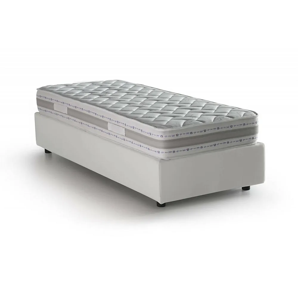 Lit simple Dalfan, Lit coffre avec revêtement en similcuir, Ouverture frontale, avec matelas 80x200 cm inclus, Blanc>Talamo Italia Discount