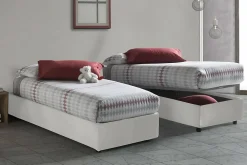 Lit simple Dalfan, Lit coffre avec revêtement en similcuir, Ouverture frontale, avec matelas 80x200 cm inclus, Blanc>Talamo Italia Discount