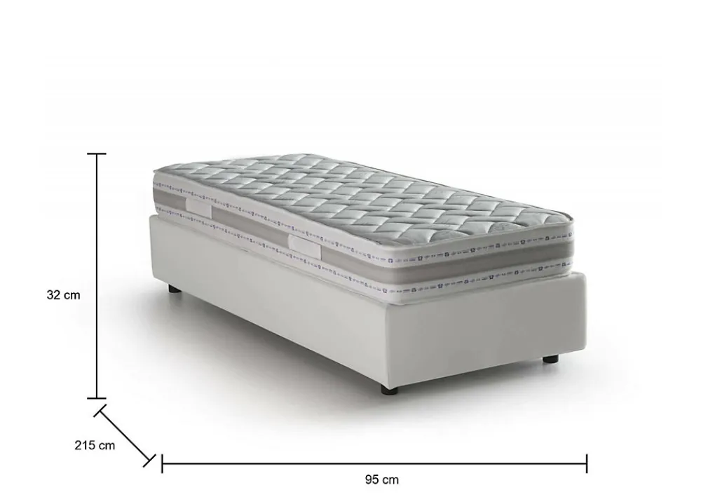 Lit simple Dalfan, Lit coffre avec revêtement en similcuir, Ouverture frontale, avec matelas 80x200 cm inclus, Blanc>Talamo Italia Discount