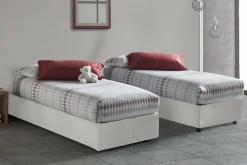Lit simple Dalfan, Lit coffre avec revêtement en similcuir, Ouverture frontale, avec matelas 80x200 cm inclus, Blanc><noscript><img width=