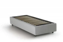 Lit simple Dalfan, Lit coffre avec revêtement en similcuir, Ouverture frontale, avec matelas 80x200 cm inclus, Blanc><noscript><img width=