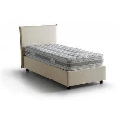 Lit simple Daquin, Lit coffre avec revêtement en tissu, Ouverture frontale, avec matelas 80x190 cm inclus, Beige>Talamo Italia Online