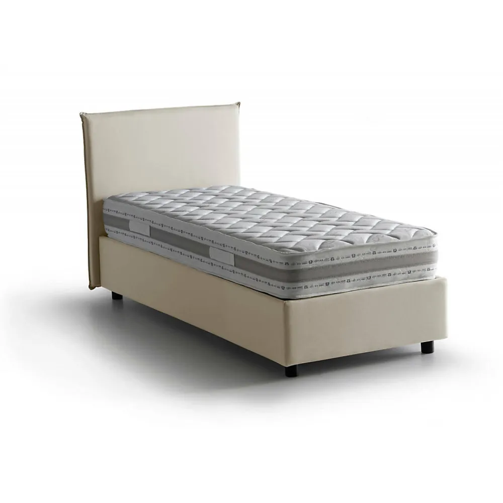 Lit simple Daquin, Lit coffre avec revêtement en tissu, Ouverture frontale, avec matelas 80x190 cm inclus, Beige>Talamo Italia Online