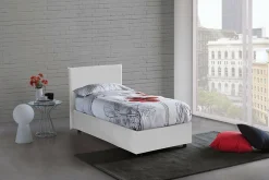 Lit simple Dargill, Lit coffre avec revêtement en similcuir, Ouverture latérale, avec matelas 80x190 cm inclus, Blanc>Talamo Italia
