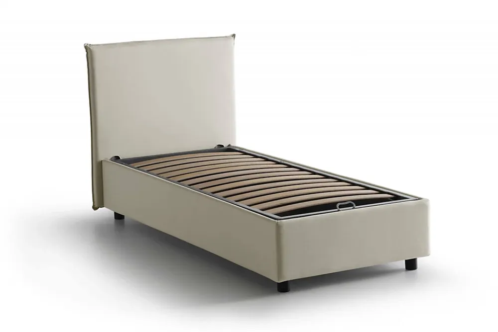 Talamo Italia Lit simple Darut, Lit coffre avec revêtement en tissu, Ouverture latérale, adapté pour matelas 80x190 cm, Beige* Lit Coffre