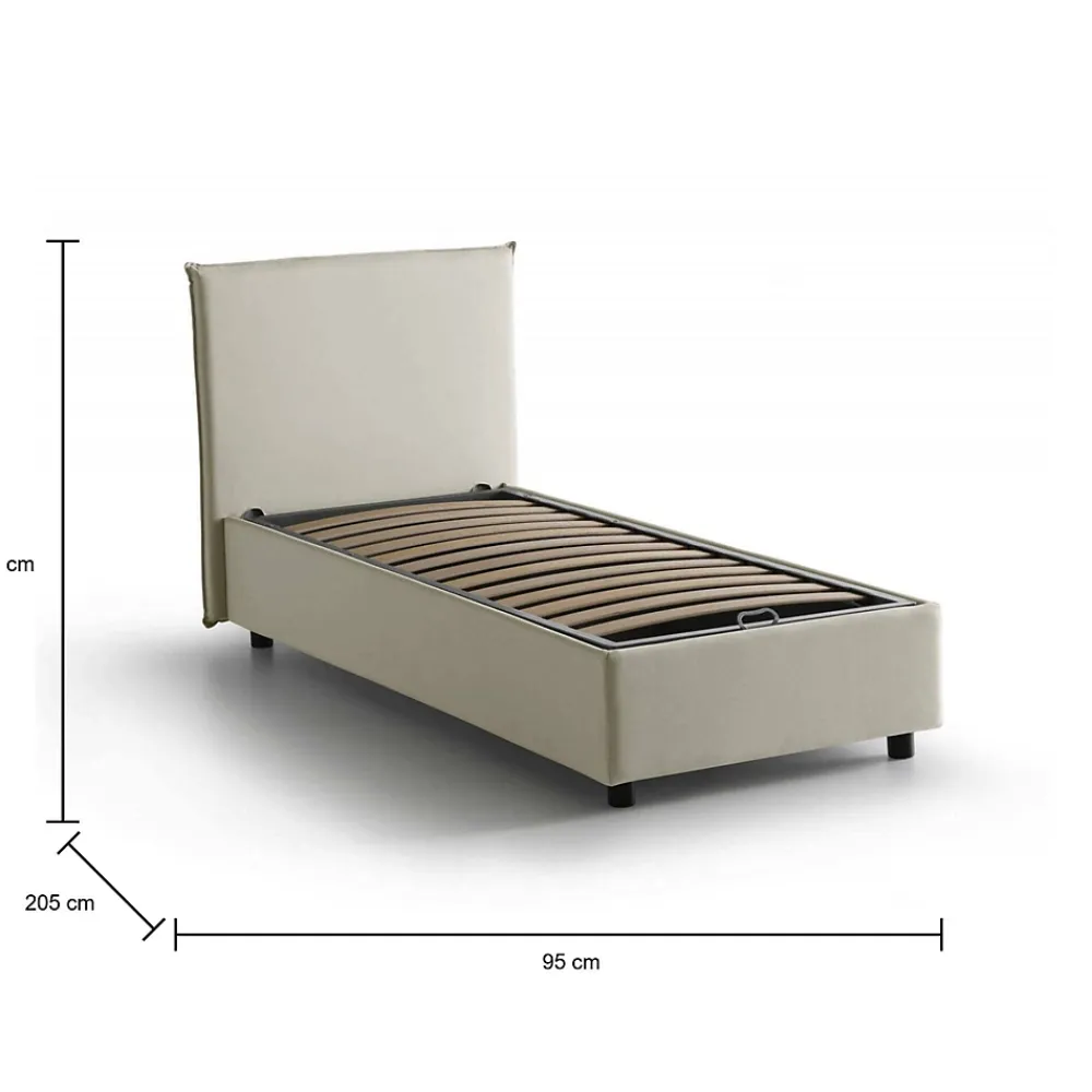 Talamo Italia Lit simple Darut, Lit coffre avec revêtement en tissu, Ouverture latérale, adapté pour matelas 80x190 cm, Beige* Lit Coffre