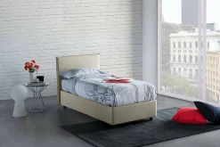 Talamo Italia Lit simple Darut, Lit coffre avec revêtement en tissu, Ouverture latérale, adapté pour matelas 80x190 cm, Beige* Lit Coffre