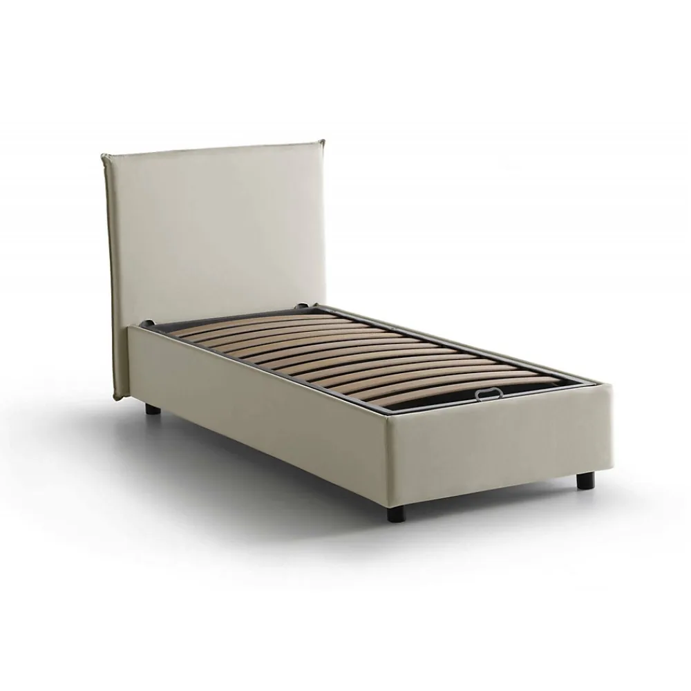 Talamo Italia Lit simple Darut, Lit coffre avec revêtement en tissu, Ouverture latérale, adapté pour matelas 80x190 cm, Beige* Lit Coffre