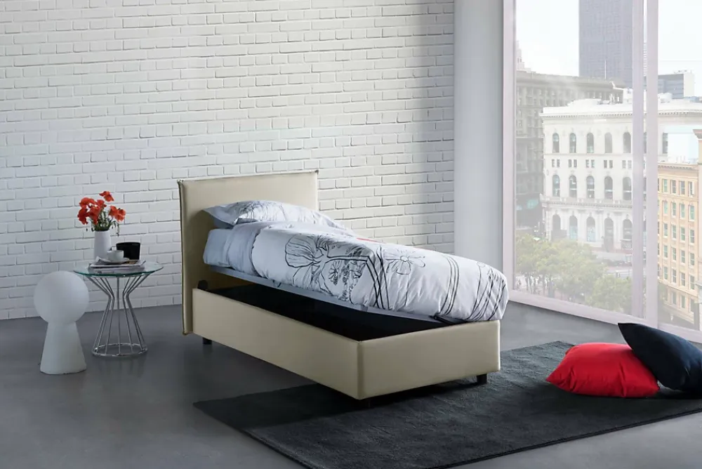 Talamo Italia Lit simple Darut, Lit coffre avec revêtement en tissu, Ouverture latérale, adapté pour matelas 80x190 cm, Beige* Lit Coffre