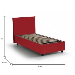 Talamo Italia Lit simple Dbacchi, Lit coffre avec revêtement en tissu, Ouverture frontale, adapté pour matelas 80x200 cm, Rouge* Lit Coffre