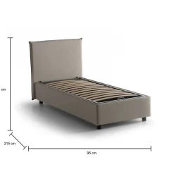 Lit simple Dbacchi, Lit coffre avec revêtement en tissu, Ouverture frontale, adapté pour matelas 80x200 cm, Taupe><noscript><img width=