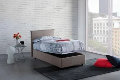 Lit simple Dbach, Lit coffre avec revêtement en tissu, Ouverture frontale, avec matelas 80x200 cm inclus, Taupe><noscript><img width=