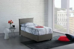 Talamo Italia Lit simple Dbaston, Lit coffre avec revêtement en tissu, Ouverture frontale, avec matelas 90x200 cm inclus, Gris* Lit Coffre