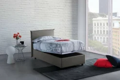 Talamo Italia Lit simple Dbaston, Lit coffre avec revêtement en tissu, Ouverture frontale, avec matelas 90x200 cm inclus, Gris* Lit Coffre