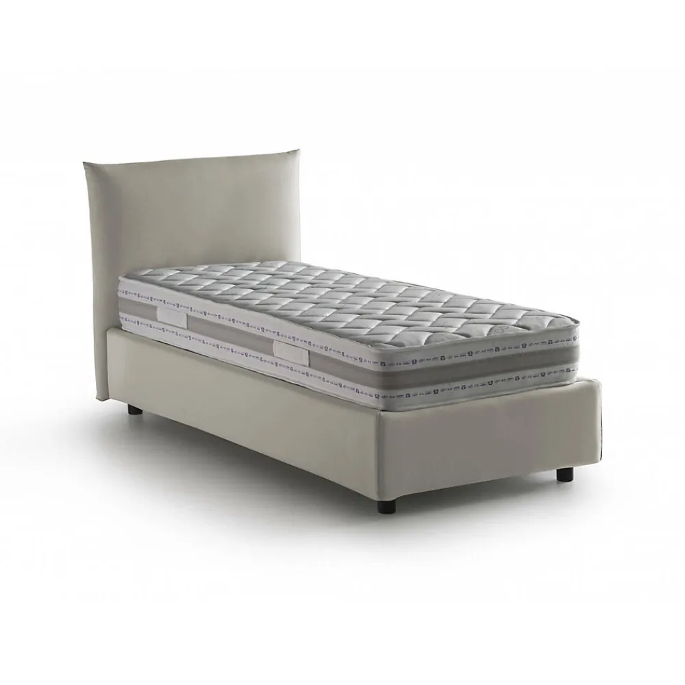 Lit simple Dborbe, Lit coffre avec revêtement en tissu, Ouverture latérale, avec matelas 80x190 cm inclus, Beige>Talamo Italia Sale