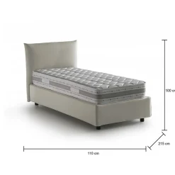 Lit simple Dborbe, Lit coffre avec revêtement en tissu, Ouverture latérale, avec matelas 80x190 cm inclus, Beige><noscript><img width=