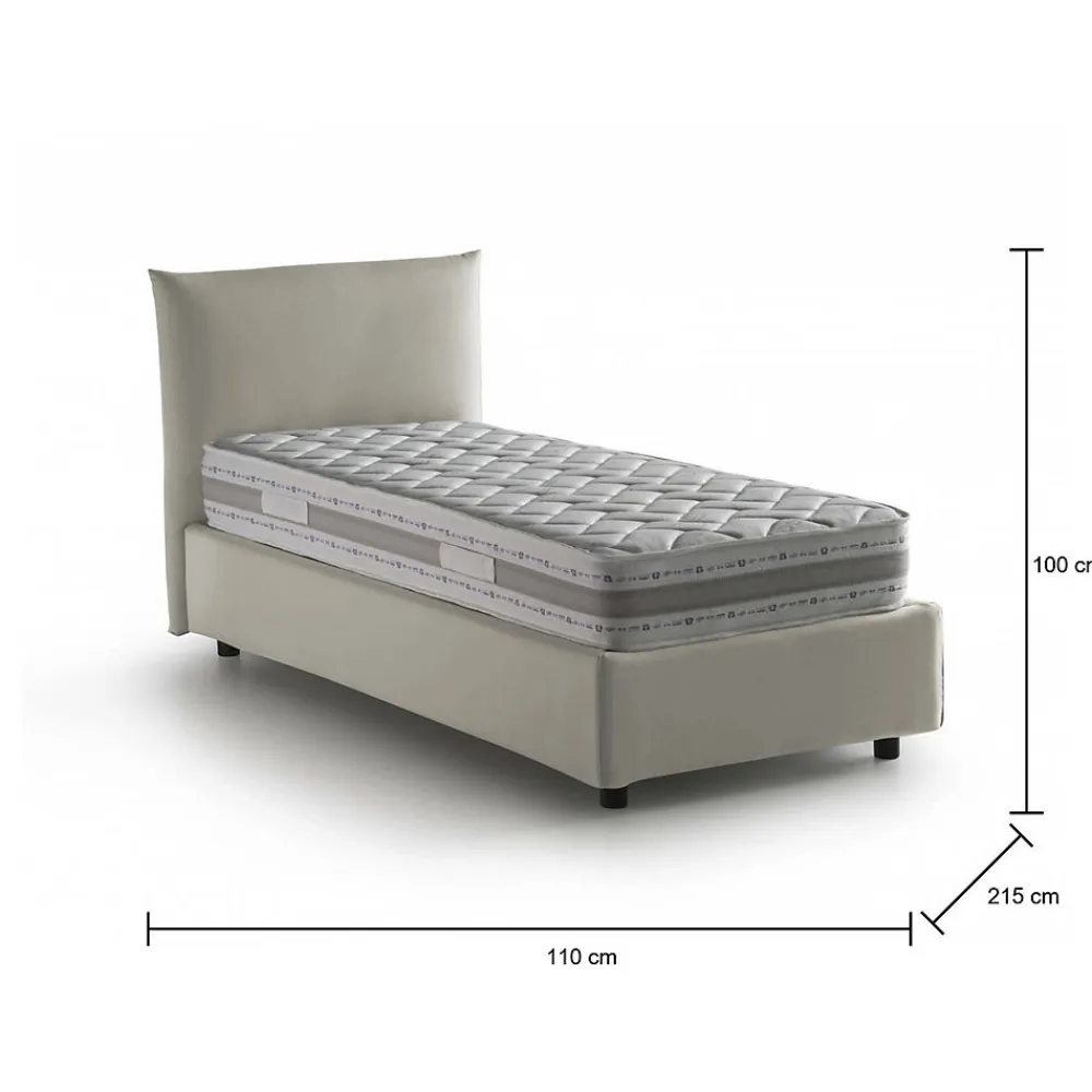 Lit simple Dborbe, Lit coffre avec revêtement en tissu, Ouverture latérale, avec matelas 80x190 cm inclus, Beige>Talamo Italia Sale